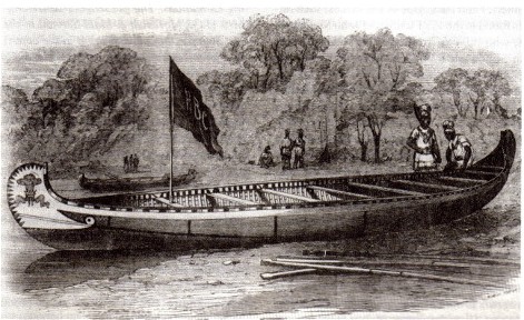 Illustration from the ''Illustrated Lomdon News'' of the Birchbark canoe presented by the Hudson's Bay Company to the Prince of Wales  during his visit to Canada in 1860. Measuring  40' in length , 6' in breadth, and 27'' deep , it is the longest fur-trade type canoe on record and was used in a regatta in his honor.
